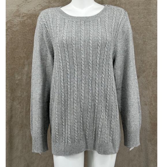 Talbots Sweater Womens 2X Gray Metallic Shimmer Cable Knit Fisherman Minimalist - Picture 1 of 10